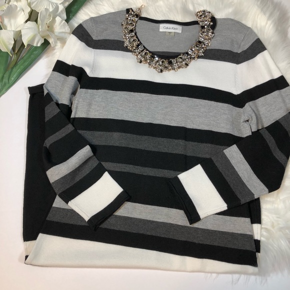 Calvin Klein Black and White Striped sweater Dress Small - Picture 4 of 8